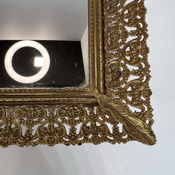 Mirrored Vanity Tray For Trinkets, Jewelry & Makeup With Brass Filigree VTG 16" - Picture 4 of 12